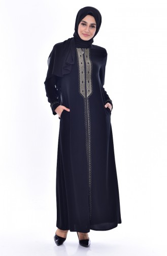 Übergröße Abaya mit Stickerei 0183-01 Schwarz 0183-01