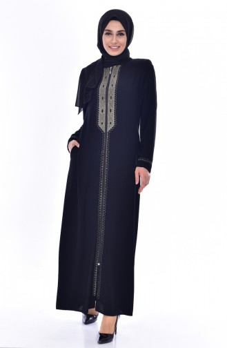 Übergröße Abaya mit Stickerei 0183-01 Schwarz 0183-01