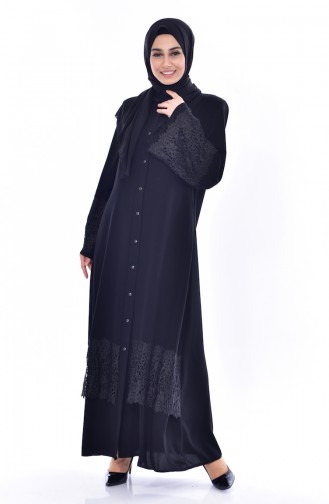 Abaya mit Spitzen 0180-01 Schwarz 0180-01