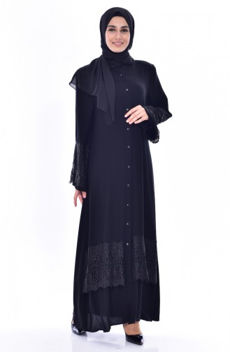 Abaya mit Spitzen 0180-01 Schwarz 0180-01