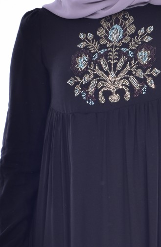 Taşlı Viskon Elbise 1805-01 Siyah