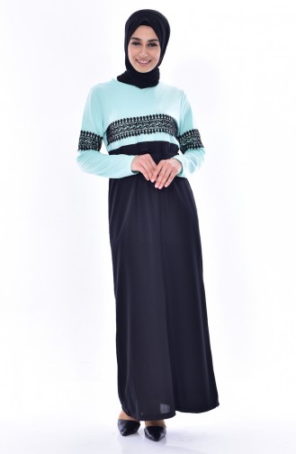 Sea Green Hijab Dress 3857-06