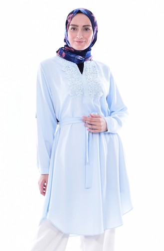 Geschnürte Tunika mit Gürtel 0937-06 Baby Blau 0937-06