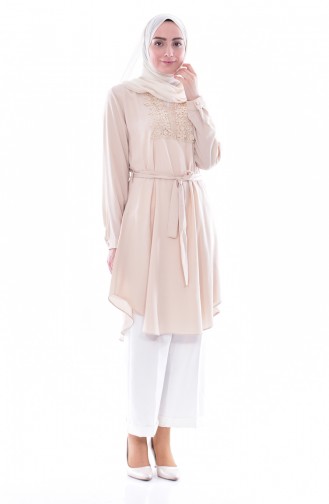 Laced Belted Tunic 0937-03 Beige 0937-03