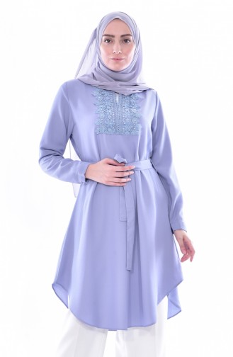 Güpürlü Kuşaklı Tunik 0937-07 Gri 0937-07