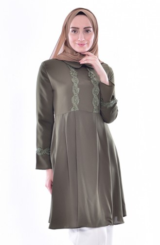 Gefaltete Tunika mit Babykragen 0929-01 Khaki 0929-01