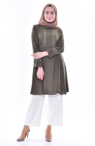 Bebe Neckline Pleated Tunic 0929-01 Khaki 0929-01