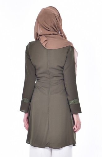 Gefaltete Tunika mit Babykragen 0929-01 Khaki 0929-01