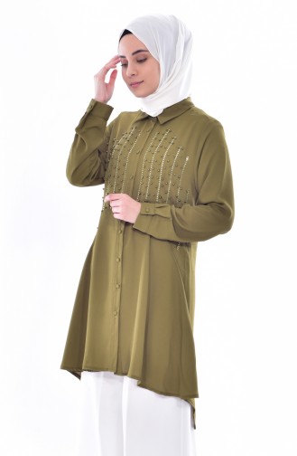 Asymmetrische Tunika mit Perlen 1083-04 Khaki 1083-04