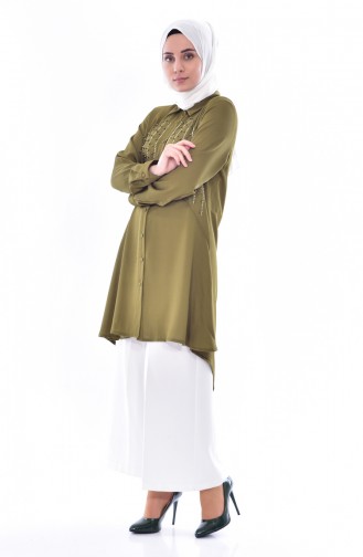 Asymmetrische Tunika mit Perlen 1083-04 Khaki 1083-04