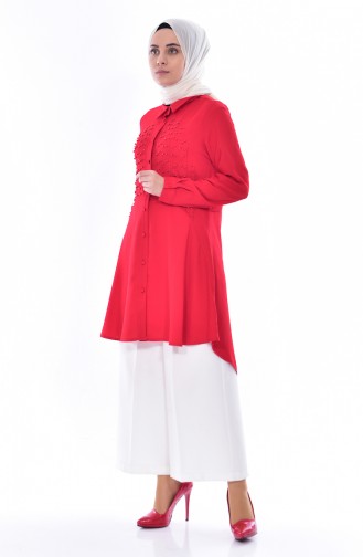 Asymmetrische Tunika mit Perlen 1083-03 Rot 1083-03