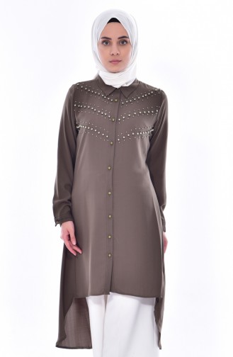 Pearls Asymmetrical Tunic 1083-02 Dark Khaki 1083-02