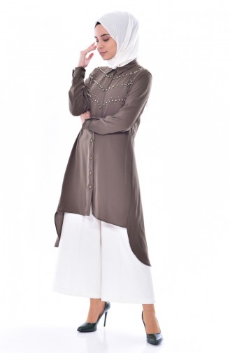 Asymmetrische Tunika mit Perlen 1083-02 Dunkel Khaki 1083-02