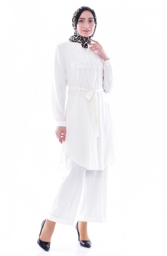 Laced Belted Tunic 0937-02 Cream 0937-02