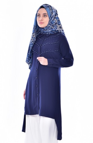 Pearls Asymmetrical Tunic 1083-01 Navy Blue 1083-01