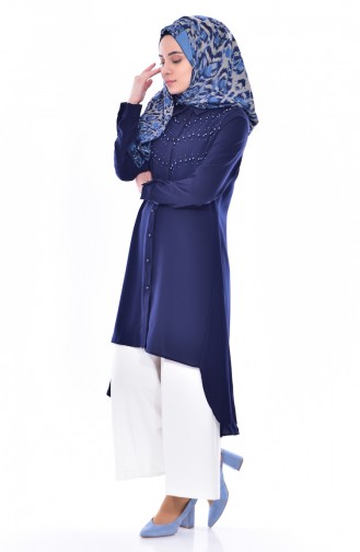 Pearls Asymmetrical Tunic 1083-01 Navy Blue 1083-01