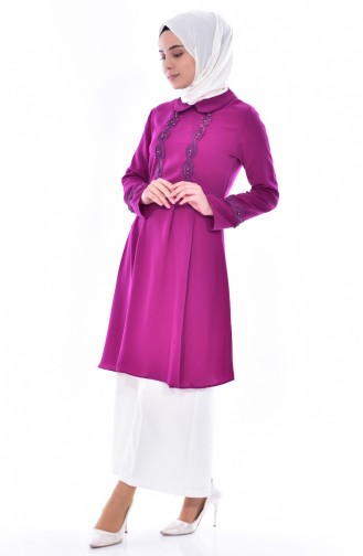 Bebe Neckline Pleated Tunic 0929-02 Plum 0929-02