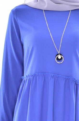 Tunique Plissée avec Collier 0982-02 Bleu Roi 0982-02