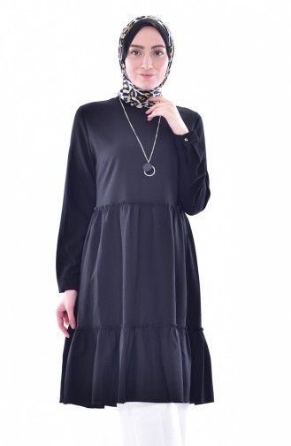 Ruffled Necklace Tunic 0982-01 Black 0982-01