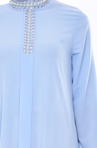 Yakası Taşlı Elbise 1883-01 Bebe Mavisi