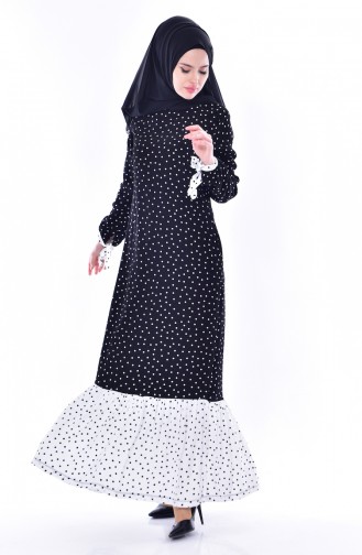 Polka Dot Crepe Dress 1924-01 Black White 1924-01