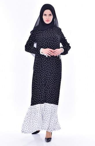 Polka Dot Crepe Dress 1924-01 Black White 1924-01