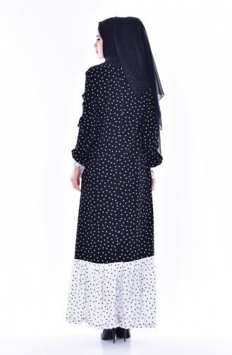 Puantiyeli Krep Elbise 1924-01 Siyah Beyaz 1924-01