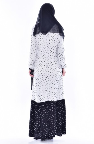 Puantiyeli Krep Elbise 1924-02 Beyaz Siyah