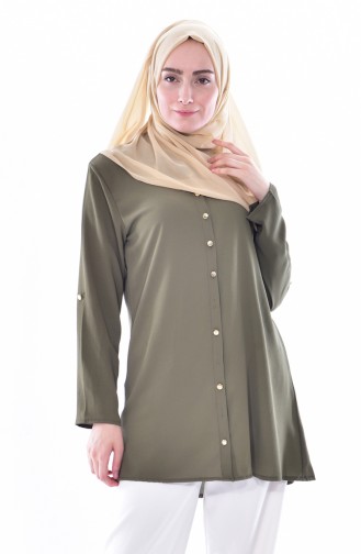 Rundhalsausschnitt Tunika mit Knöpfen 3825-03 Khaki 3825-03