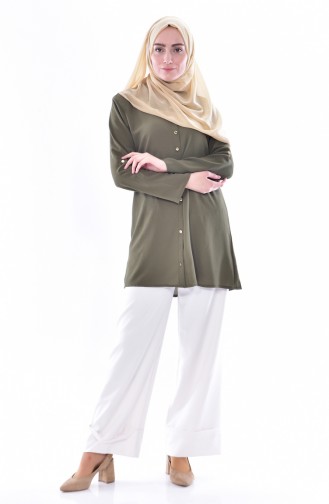 Rundhalsausschnitt Tunika mit Knöpfen 3825-03 Khaki 3825-03