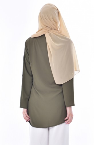 Rundhalsausschnitt Tunika mit Knöpfen 3825-03 Khaki 3825-03