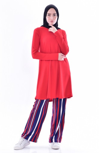 Striped Tunic Pants Binary Suit 3848-02 Red 3848-02