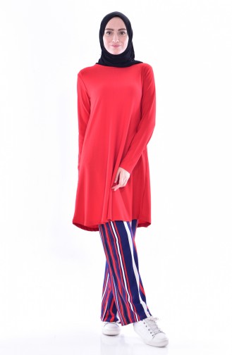 Striped Tunic Pants Binary Suit 3848-02 Red 3848-02
