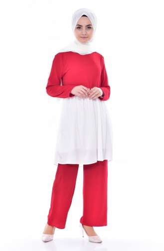 Tunik Pantolon İkili Takım 3859-01 Kırmızı