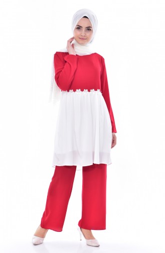 Tunik Pantolon İkili Takım 3859-01 Kırmızı