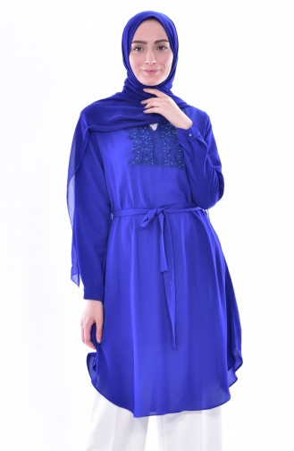 Güpürlü Kuşaklı Tunik 0937-08 Saks 0937-08