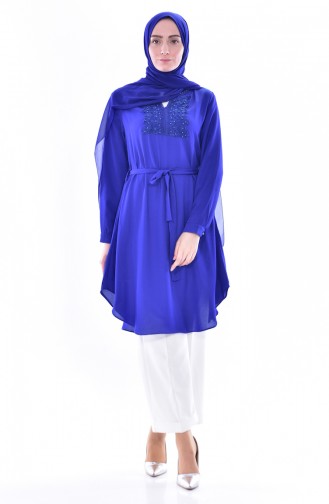 Güpürlü Kuşaklı Tunik 0937-08 Saks 0937-08