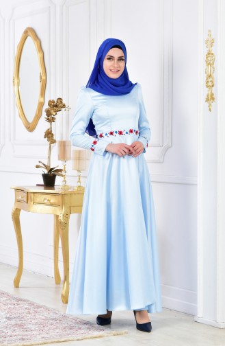 Embroidered Taffeta Evening Dress 0406-01 Baby Blue 0406-01