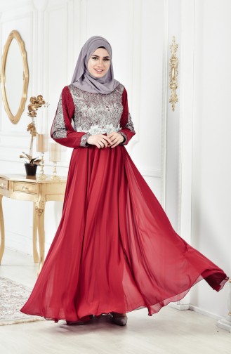 Robe de Soirée a Paillette 8143-01 Bordeaux 8143-01