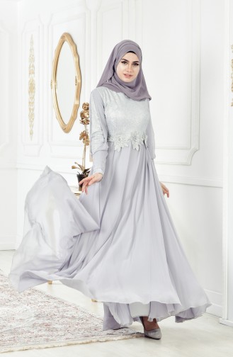 Robe de Soirée a Paillette 8143-03 Gris 8143-03