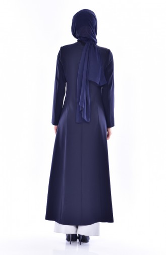 Hijab mantel mit versteckten Knöpfen 0115-03 Dunkelblau 0115-03