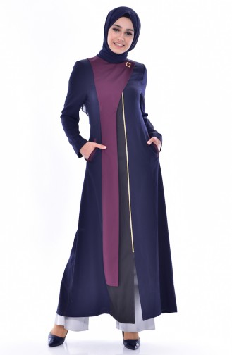 Patchwork Abaya mit Reißverschluss 1038-01 Dunkelblau 1038-01