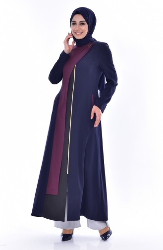 Patchwork Abaya mit Reißverschluss 1038-01 Dunkelblau 1038-01