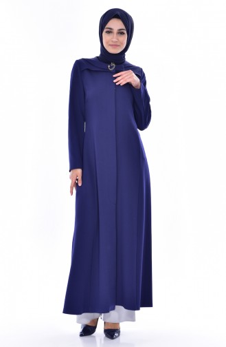 Hijab mantel mit versteckten Knöpfen 0115-02 Dunkelblau 0115-02