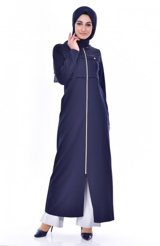 معطف طويل بتصميم سحاب  1052-01 لون كحلي 1052-01