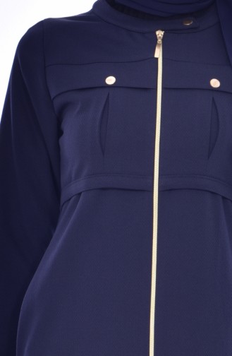Zippered Overcoat 1052-01 Navy Blue 1052-01
