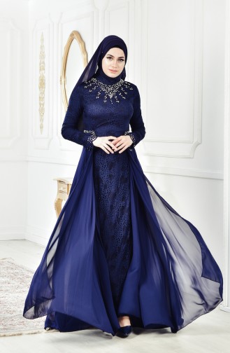 Abendkleid mit Perlen 8105A-02 Dunkelblau 8105A-02