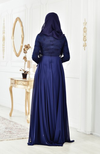 Robe de Soirée Perlées 8105A-02 Bleu Marine 8105A-02