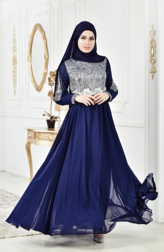 Robe de Soirée a Paillette 8143-04 Bleu Marine 8143-04