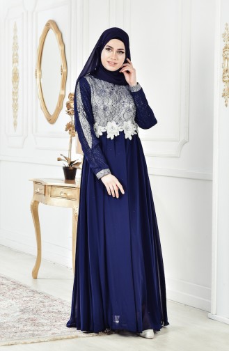 Robe de Soirée a Paillette 8143-04 Bleu Marine 8143-04